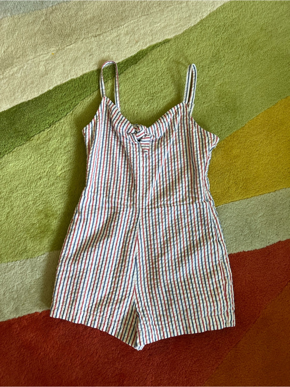 Vineyard Vines Womens Romper-Size 00 Red-White-Blue Seersucker Tie Front-Lined